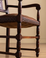 Pair of Oak & Leather Open Arm Chairs, France, 1940s - Lone Fox