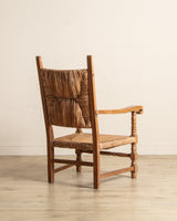 Pair of Oversized Dutch Oak & Rush Armchairs, 1950's - Lone Fox
