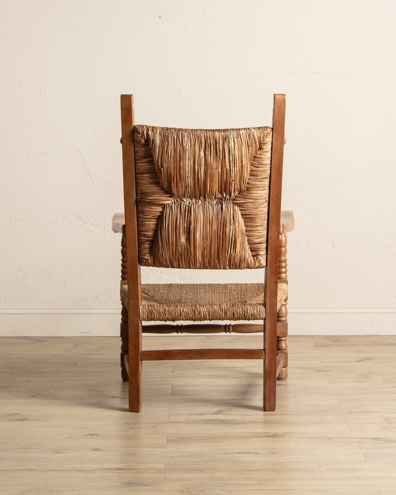 Pair of Oversized Dutch Oak & Rush Armchairs, 1950's - Lone Fox
