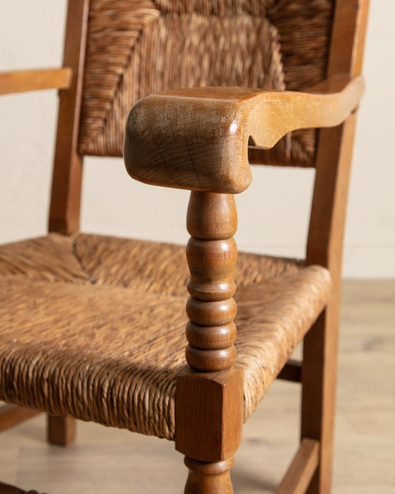 Pair of Oversized Dutch Oak & Rush Armchairs, 1950's - Lone Fox