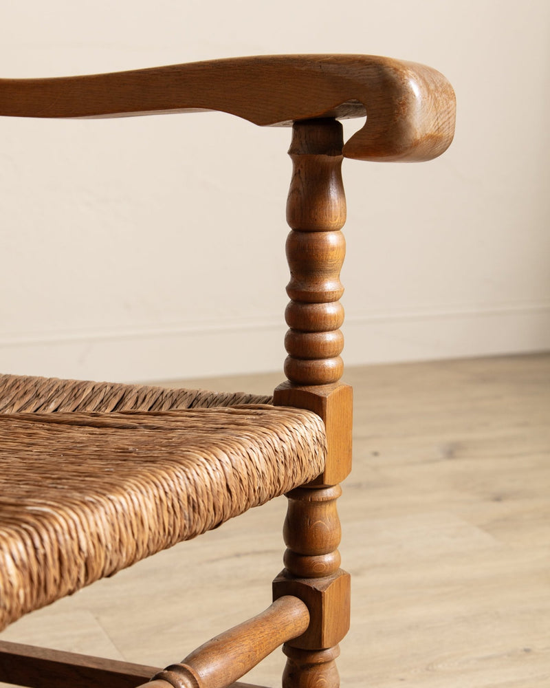 Pair of Oversized Dutch Oak & Rush Armchairs, 1950's - Lone Fox