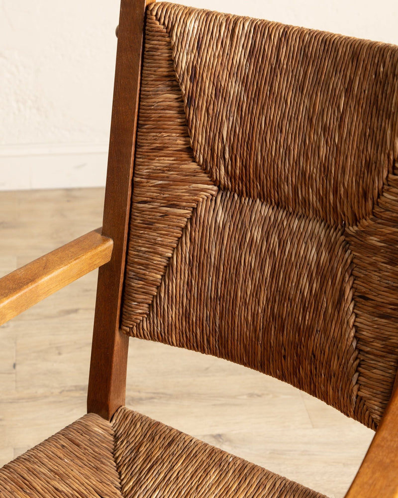 Pair of Oversized Dutch Oak & Rush Armchairs, 1950's - Lone Fox