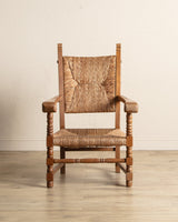 Pair of Oversized Dutch Oak & Rush Armchairs, 1950's - Lone Fox