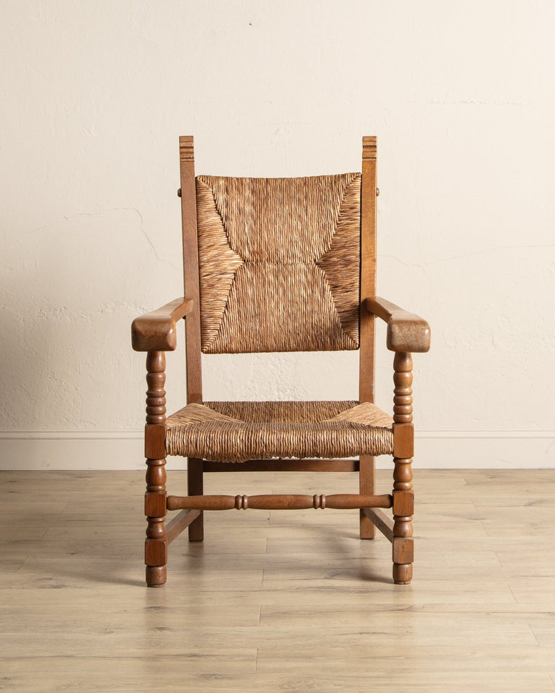 Pair of Oversized Dutch Oak & Rush Armchairs, 1950's - Lone Fox
