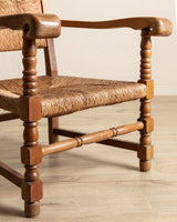 Pair of Oversized Dutch Oak & Rush Armchairs, 1950's - Lone Fox