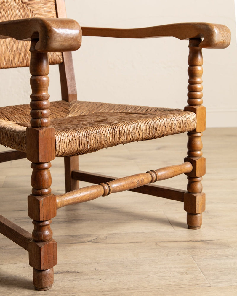 Pair of Oversized Dutch Oak & Rush Armchairs, 1950's - Lone Fox