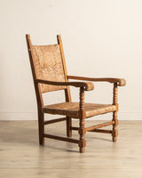 Pair of Oversized Dutch Oak & Rush Armchairs, 1950's - Lone Fox