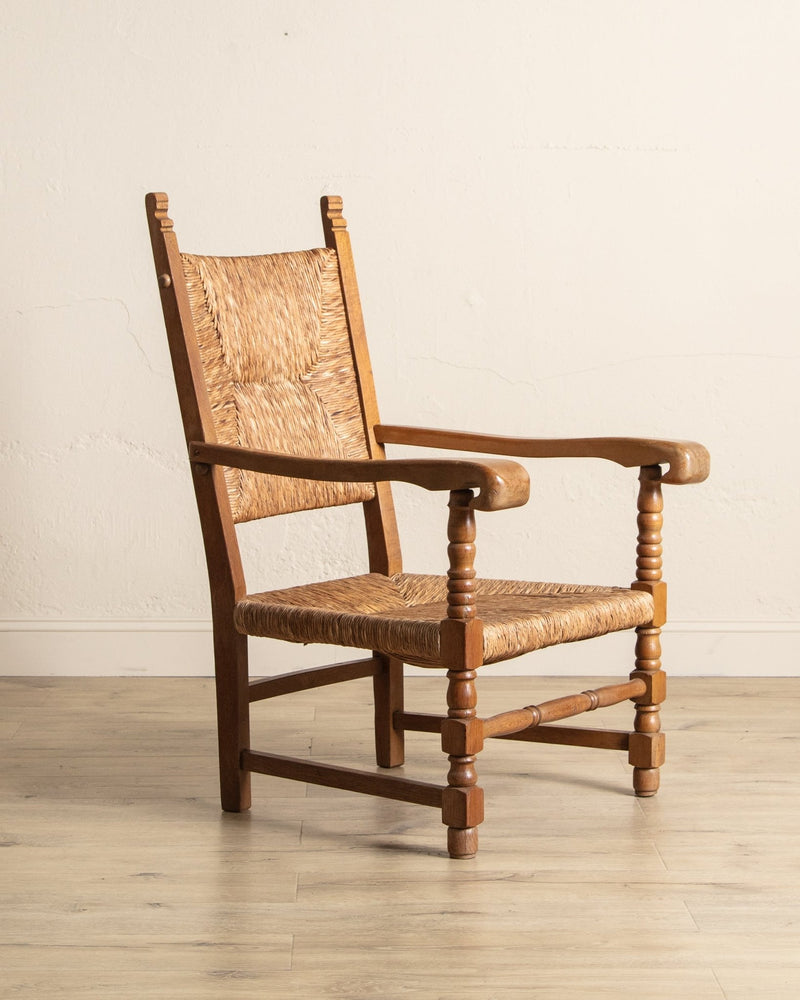 Pair of Oversized Dutch Oak & Rush Armchairs, 1950's - Lone Fox