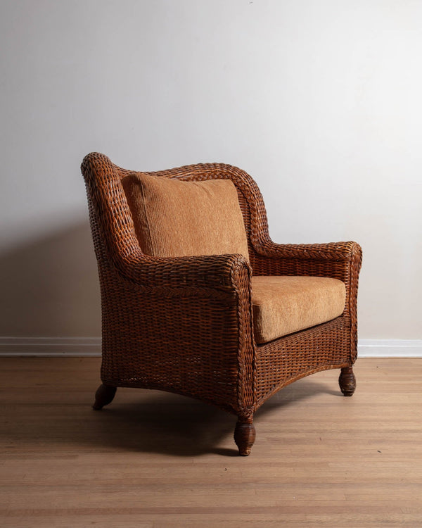 Pair of Oversized Wicker Armchairs w/ Ottoman - Lone Fox