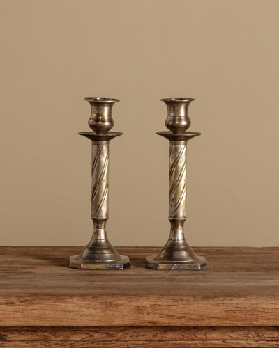 Pair of Oxidized Silver Twisted Taper Holders - Lone Fox