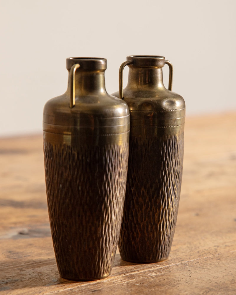 Pair of Petite Brass Hammered Bud Vases - Lone Fox