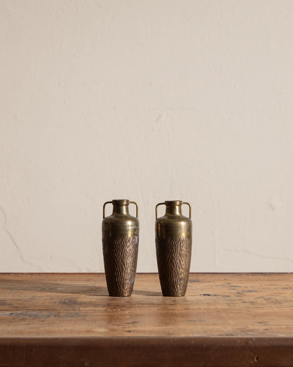 Pair of Petite Brass Hammered Bud Vases - Lone Fox