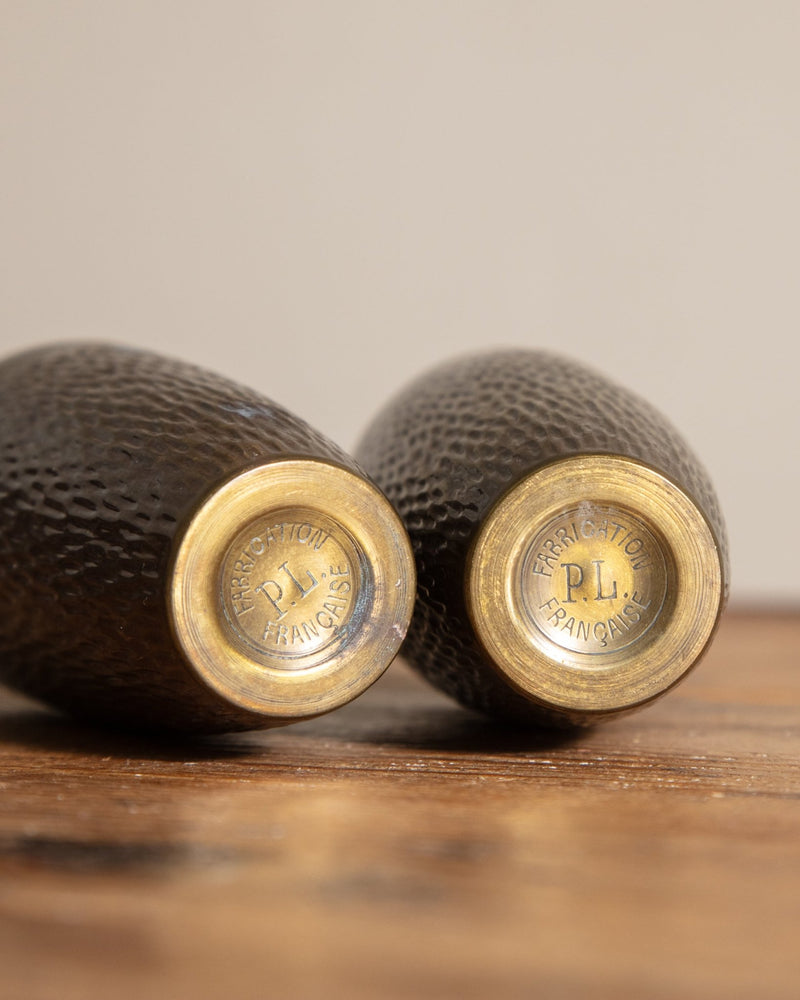 Pair of Petite Brass Hammered Bud Vases - Lone Fox