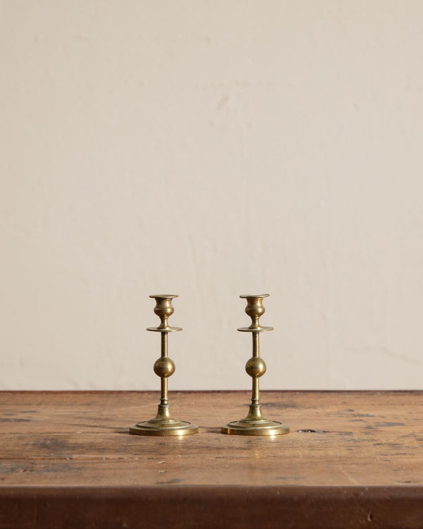 Pair of Petite Brass Taper Holders, France, 1960's - Lone Fox