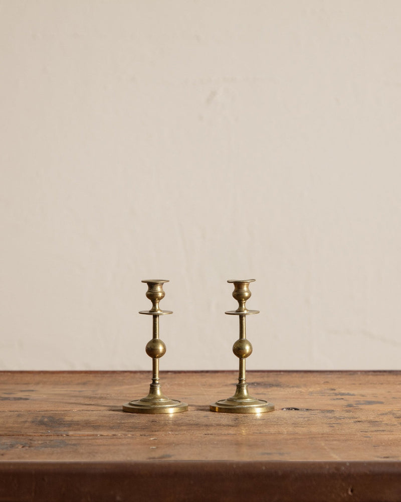 Pair of Petite Brass Taper Holders, France, 1960's - Lone Fox