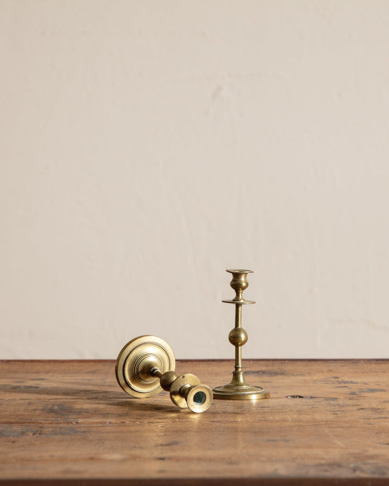 Pair of Petite Brass Taper Holders, France, 1960's - Lone Fox