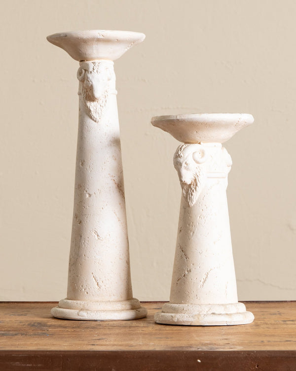 Pair of Plaster Candle Holders w/ Rams Heads - Lone Fox