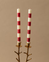 Pair of Red Striped Taper Candles - Lone Fox