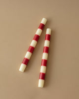 Pair of Red Striped Taper Candles - Lone Fox