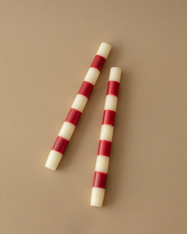 Pair of Red Striped Taper Candles - Lone Fox