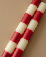 Pair of Red Striped Taper Candles - Lone Fox