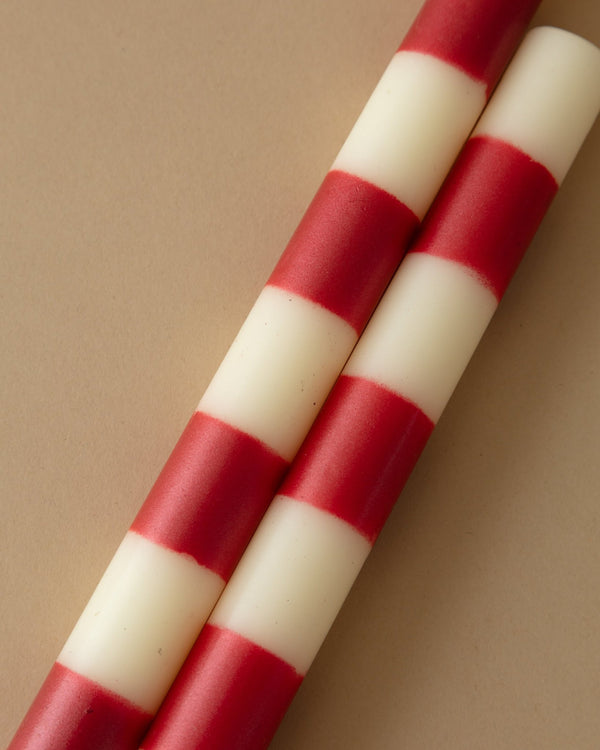 Pair of Red Striped Taper Candles - Lone Fox