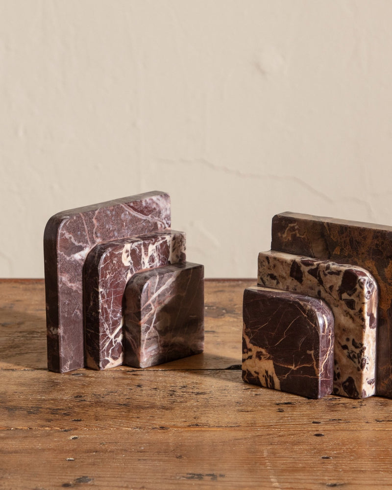Pair of Rosso Levanto Marble Art Deco Bookends - Lone Fox