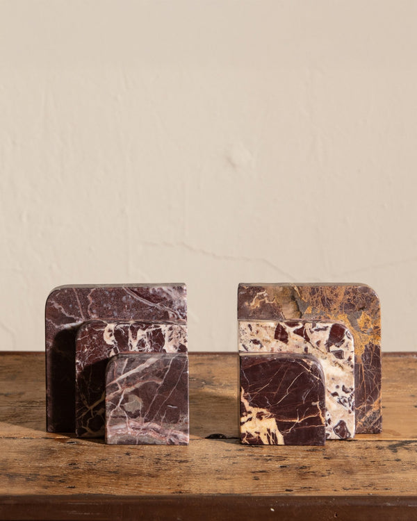 Pair of Rosso Levanto Marble Art Deco Bookends - Lone Fox