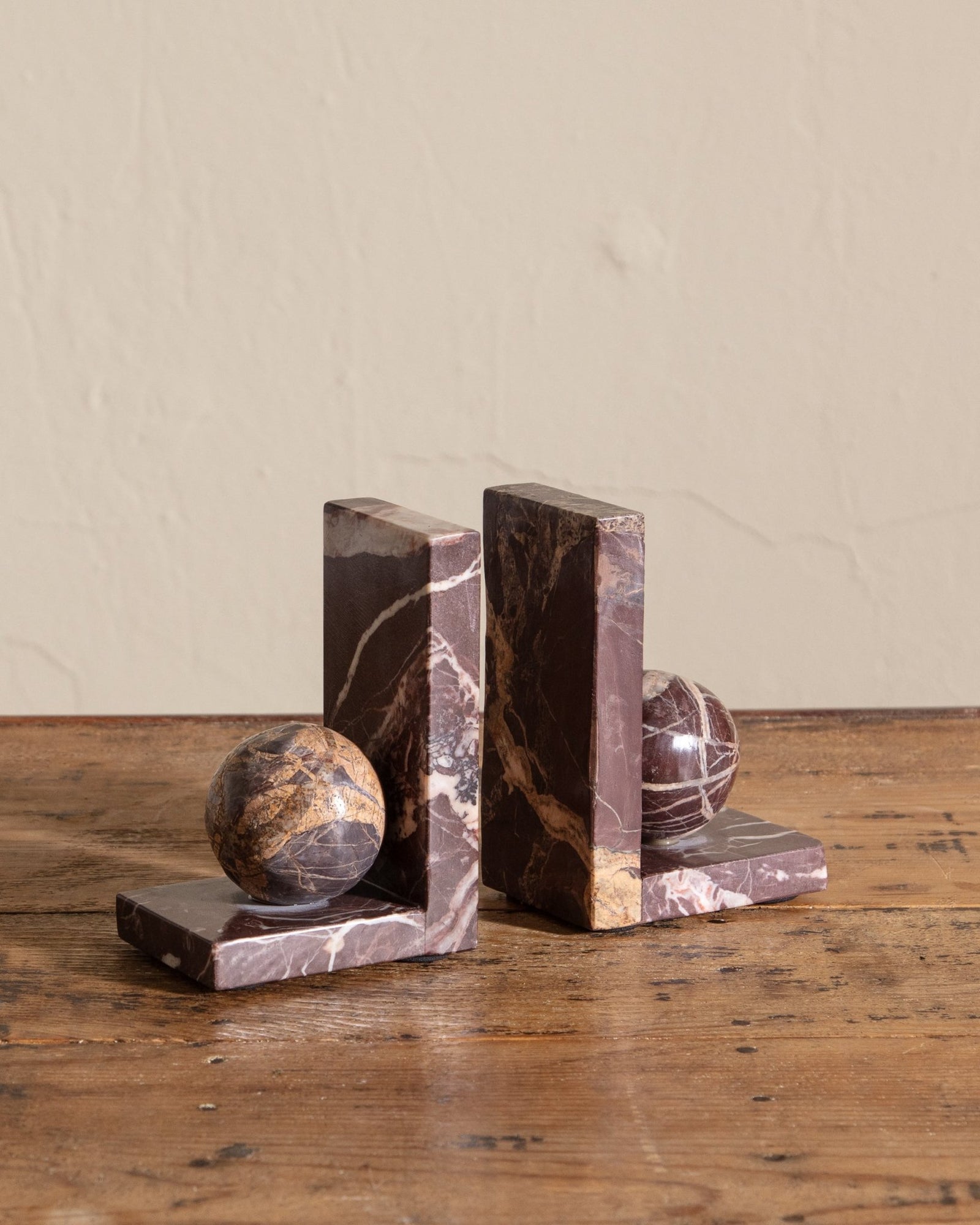 Pair of Rosso Levanto Marble Sphere Bookends – Lone Fox