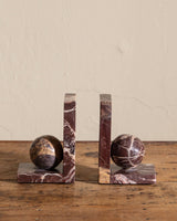 Pair of Rosso Levanto Marble Sphere Bookends - Lone Fox