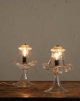Pair of Ruffle Edge Murano Glass Table Lamps, Italy, 1980's - Lone Fox