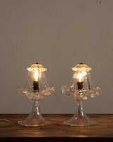 Pair of Ruffle Edge Murano Glass Table Lamps, Italy, 1980's - Lone Fox