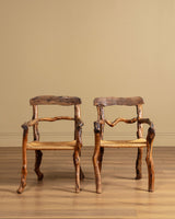 Pair of Rustic Branch & Woven Rush Armchairs, France, 1970's - Lone Fox