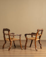 Pair of Rustic Branch & Woven Rush Armchairs, France, 1970's - Lone Fox