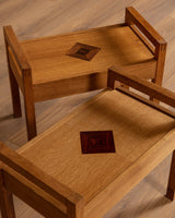 Pair of Scandinavian Oak Side Tables with Diamond Inlay, 1960s - Lone Fox
