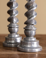 Pair of Silver Swirl Metal Candlesticks, Europe, Mid-20th Century - Lone Fox