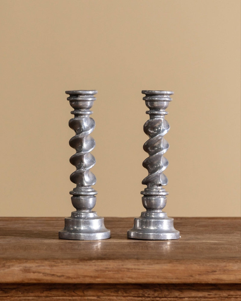 Pair of Silver Swirl Metal Candlesticks, Europe, Mid-20th Century - Lone Fox