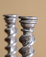 Pair of Silver Swirl Metal Candlesticks, Europe, Mid-20th Century - Lone Fox