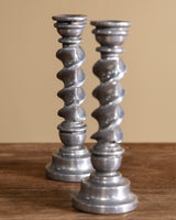 Pair of Silver Swirl Metal Candlesticks, Europe, Mid-20th Century - Lone Fox