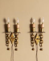 Pair of Spanish Mid-Century Chain Gold Leaf Wall Sconces, 1950's - Lone Fox