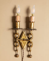 Pair of Spanish Mid-Century Chain Gold Leaf Wall Sconces, 1950's - Lone Fox