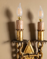 Pair of Spanish Mid-Century Chain Gold Leaf Wall Sconces, 1950's - Lone Fox