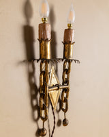 Pair of Spanish Mid-Century Chain Gold Leaf Wall Sconces, 1950's - Lone Fox