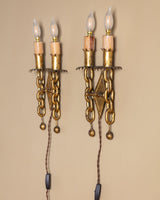 Pair of Spanish Mid-Century Chain Gold Leaf Wall Sconces, 1950's - Lone Fox