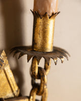 Pair of Spanish Mid-Century Chain Gold Leaf Wall Sconces, 1950's - Lone Fox