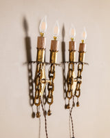 Pair of Spanish Mid-Century Chain Gold Leaf Wall Sconces, 1950's - Lone Fox