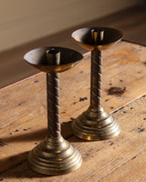 Pair of Spiral Solid Brass Candle Holder, 1940's - Lone Fox