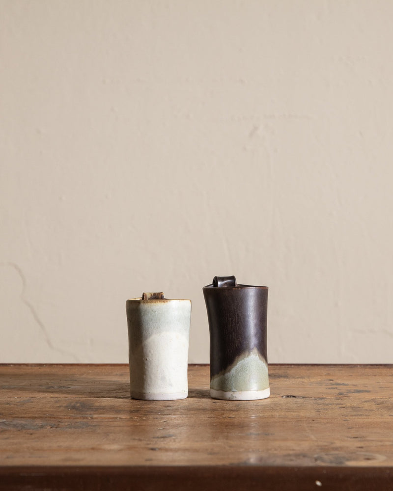 Pair of Studio Ceramic Ribbon Handle Mugs, Signed - Lone Fox