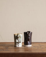 Pair of Studio Ceramic Ribbon Handle Mugs, Signed - Lone Fox