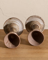 Pair of Studio Pottery Round Taper Holders, Signed - Lone Fox